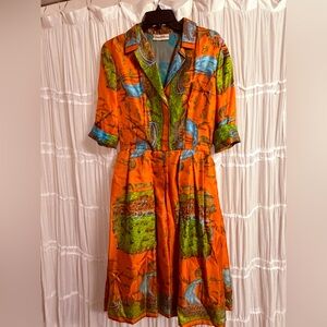 Vintage Holly Hoelscher California Shirt Dress in Orange Silk (MCM, 1950s/1960s)